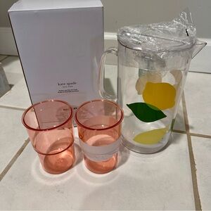 NEW Kate Spade Lemon Pitcher and Stackable Cups Set